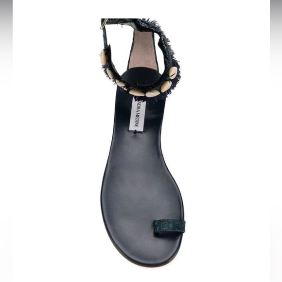 Leandra Medine Blue Leather & Fringe Sandals - Picture 3 of 6